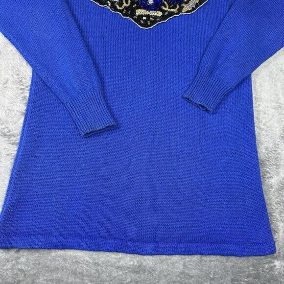 VTG Victoria Harbour Sweater Tunic Shirt Women's Size M Royal Blue Beaded Sequin - Picture 5 of 13